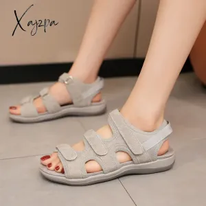 Velcro Large Size 2024 Summer New Beach Sandals Women's Low-cut Round Toe Casual Sandals Europe and America