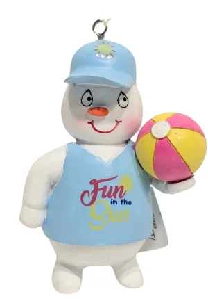 Whimsical Beachy Snowman Ornament with Beach Ball-  Fun in the Sun