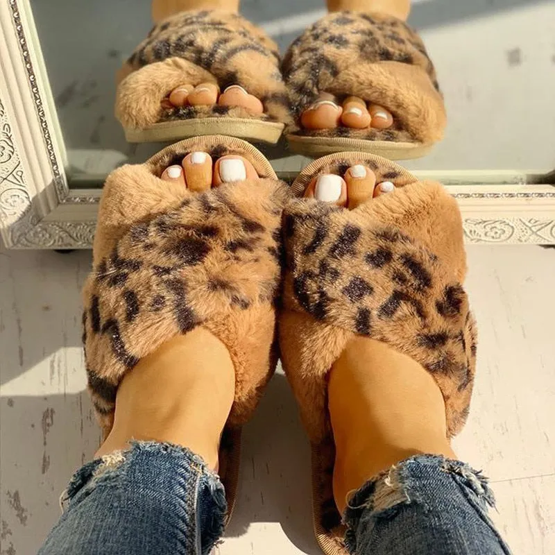 Winter Women House Slippers Faux Fur Fashion Warm Shoes Woman Slip on Flats Female Slides Black Pink cozy home  furry slippers