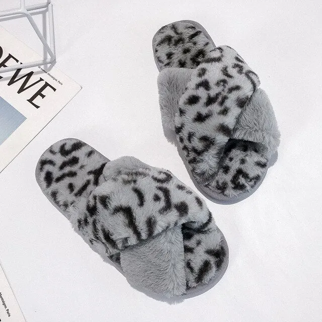 Winter Women House Slippers Faux Fur Fashion Warm Shoes Woman Slip on Flats Female Slides Black Pink cozy home  furry slippers