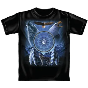 Wolf/Eagle Dreamcatcher Adult Tee Shirt (Adult Large) Blue