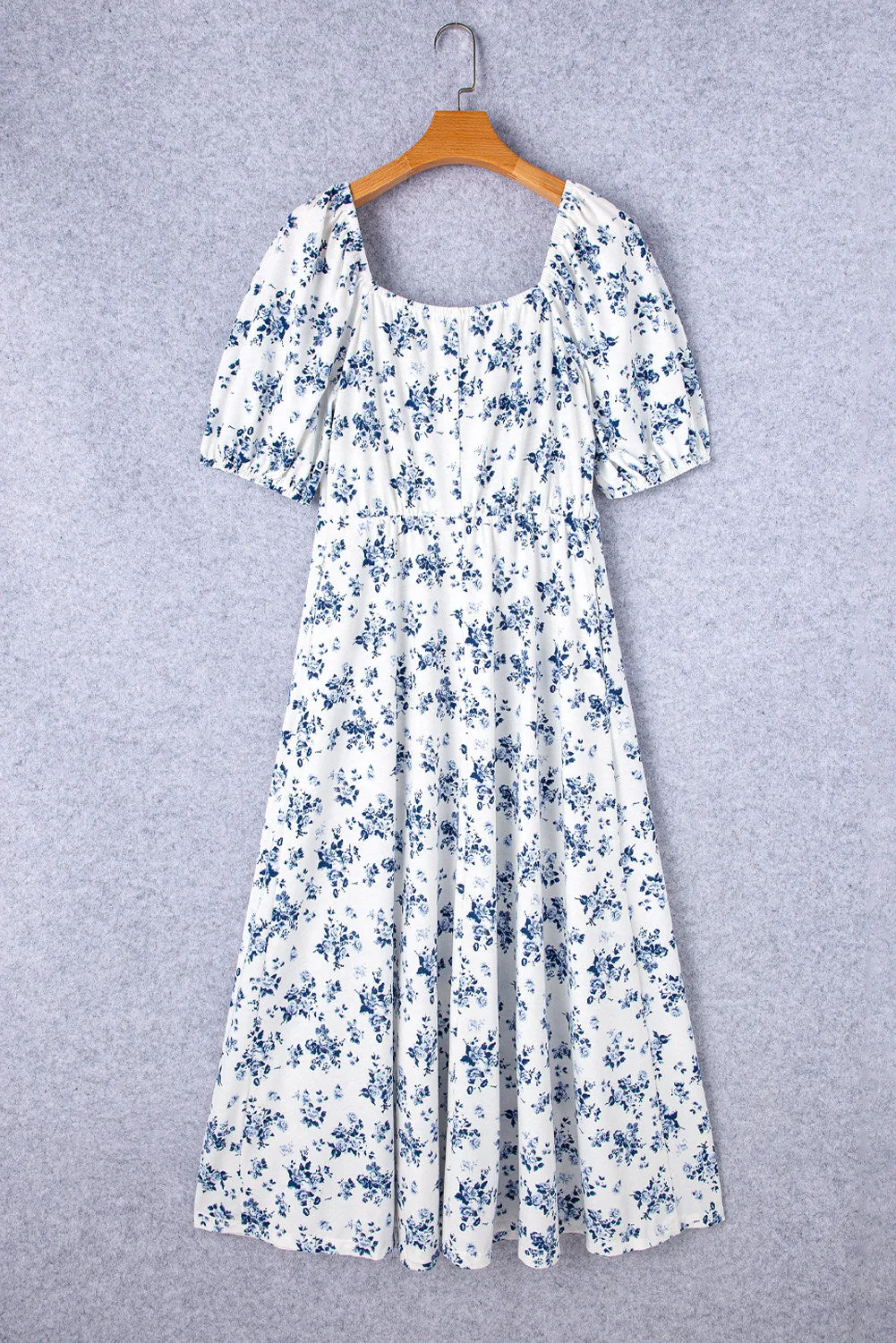 Womens Short Sleeve Floral Square Neck Dress Split Tie Boho Maxi Dresses