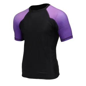 X-Fitness XFM7001 Men's Black and Purple Short Sleeve Compression Rash Guard Athletic Shirt- MMA, BJJ, Wrestling, Cross Training